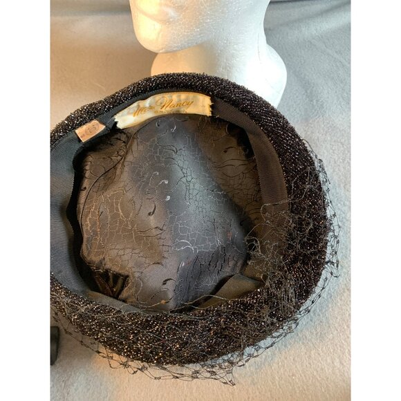 Miss Nancy Original Ladies Black Hat Sz 22 Vintage - Picture 7 of 8